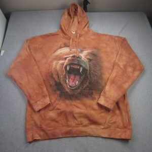 The Mountain Hoodie Mens XL Brown Rust Tie Dye Grizzly Bear Roaring Sweatshirt